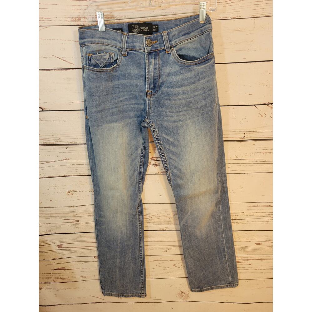Seeded & Sewn Blue Denim Jordan Straight Leg Stretch Jeans‎ Mens Size 28x32